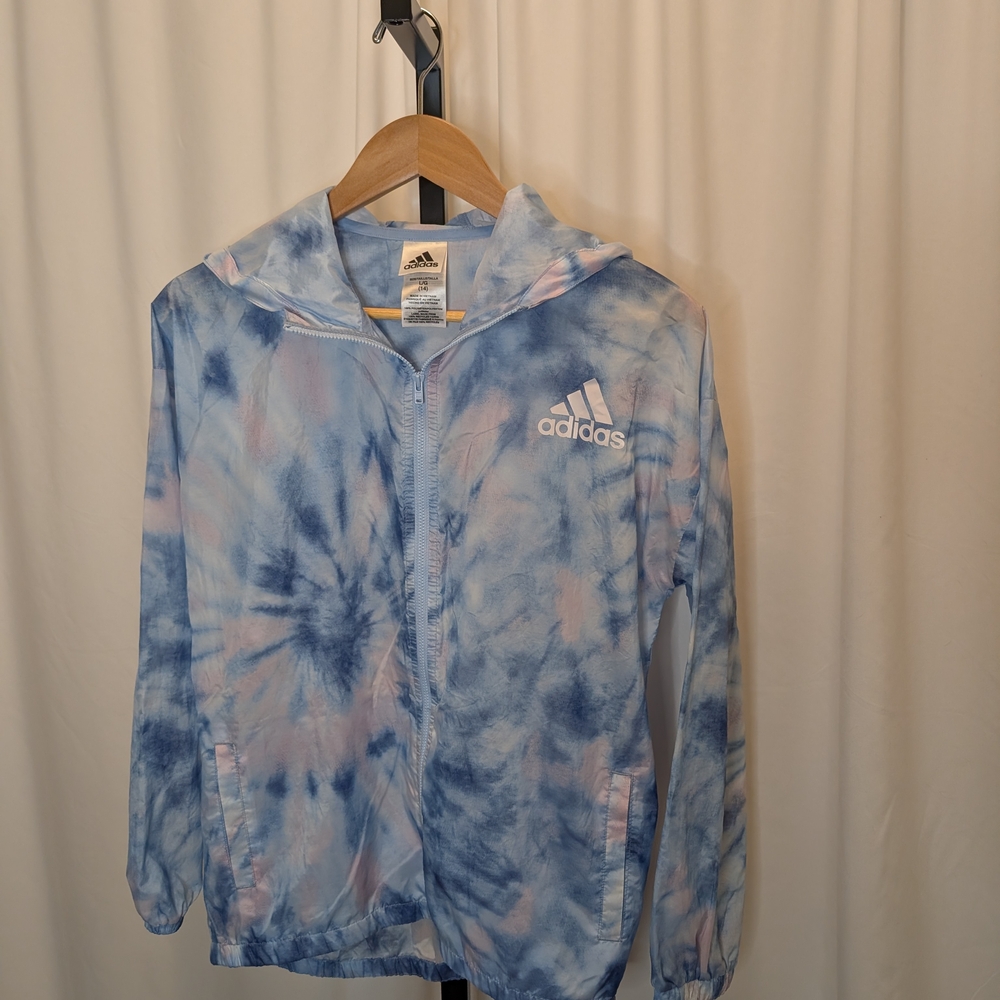 Adidas Kids Blue and Pink Tie-Dye Windbreaker